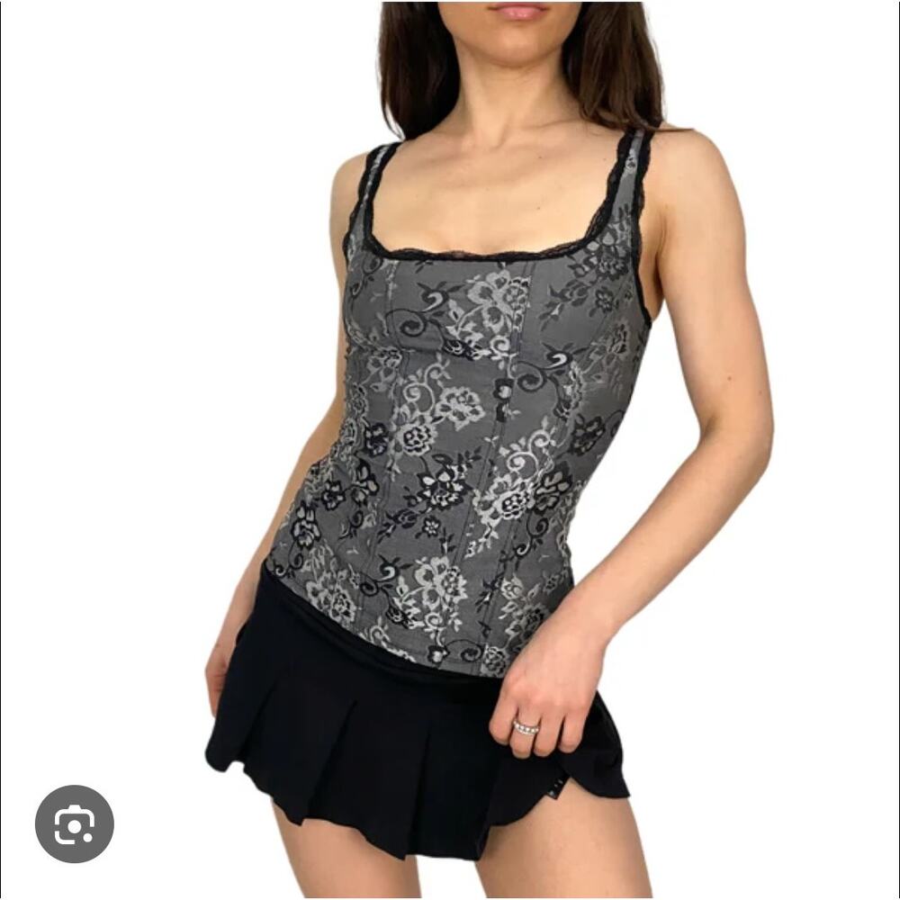 White House Black Market Velvet Floral Lace Trim Corset Tank Top Size M NWT